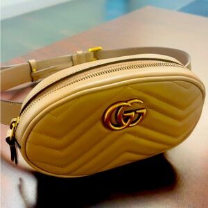Original Gucci GG Marmont Belt Bag Matelasse Leather Gold Handbag